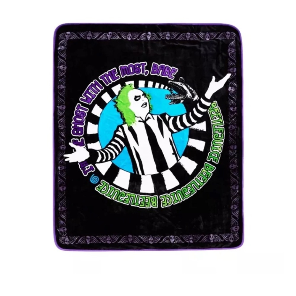 Beetlejuice Reversible Plush Throw NWT 50x60